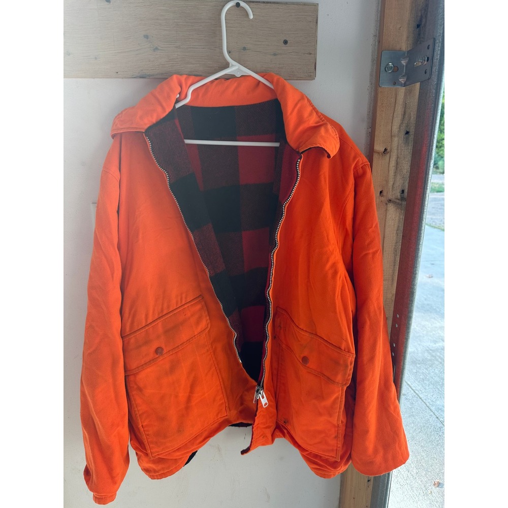 Woolrich Vintage Reversible Hunting Jacket XXL Blaze Orange Buffalo Plaid Wool